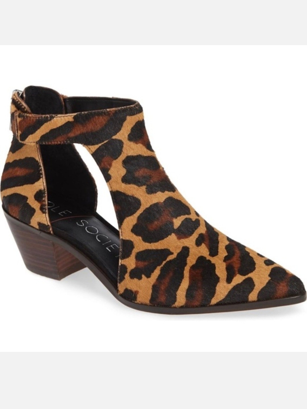Sole Society Leopard Print Calf Hair Cutout Ankle Bootie Brown & Black, Size 7.5